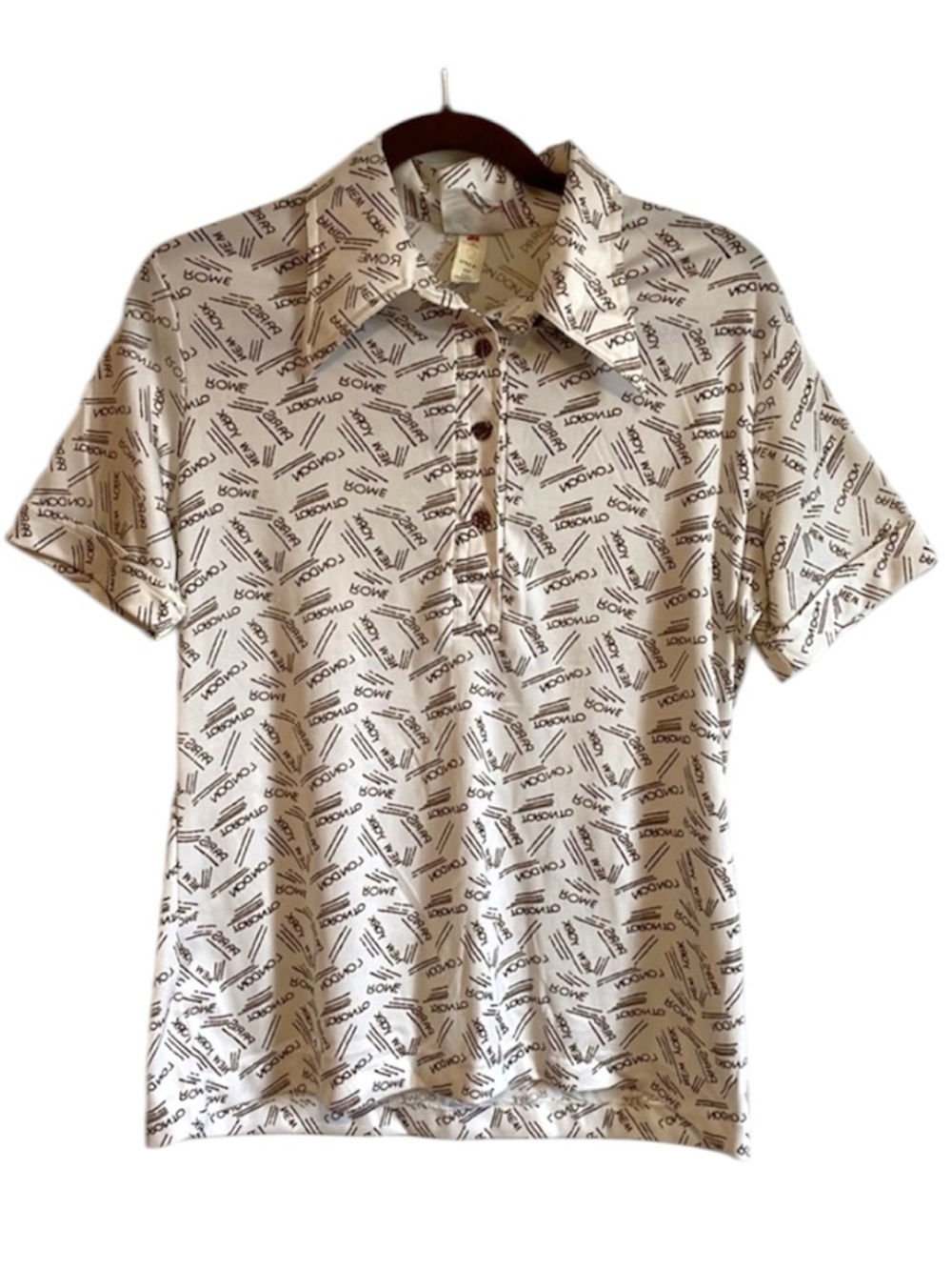 VTG Milton Wallace Polo Shirt LG Retro Tourist Classic Travel Point Collar White